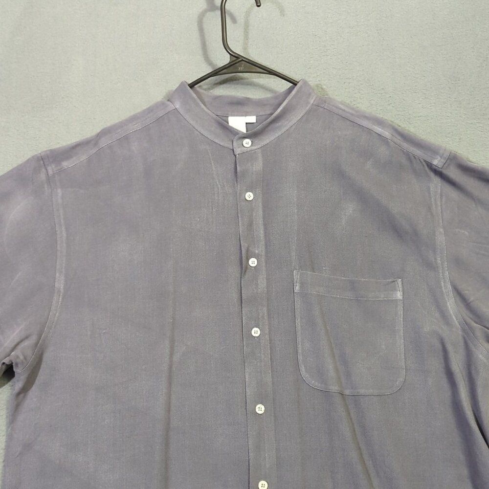 The Territory Ahead Shirt Mens XXL Blue Silk Short Sleeve Button Up Stand Collar